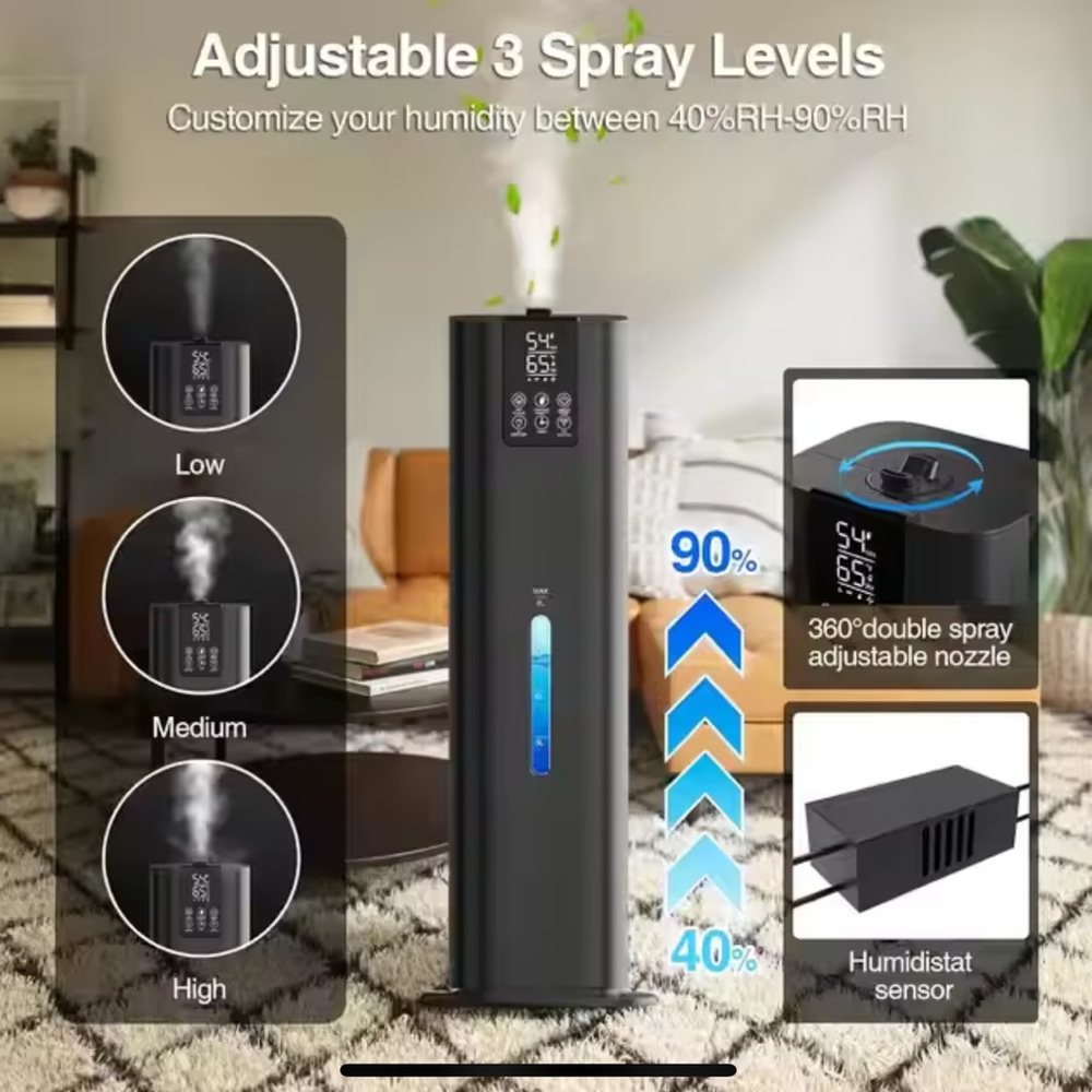 Black Adjustable Humidifier with 3 Spray Levels